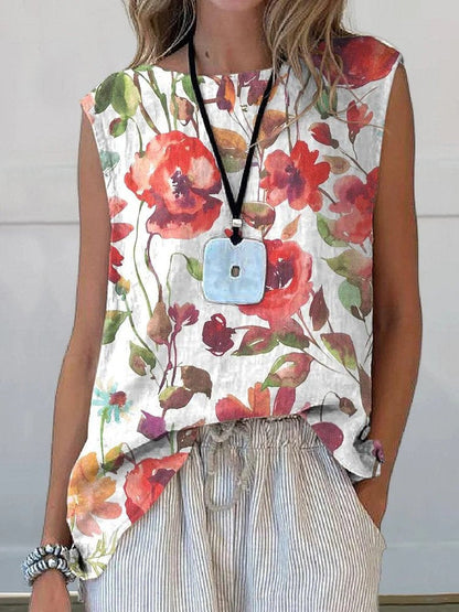 European And American Floral Cotton Linen Vest Limorista