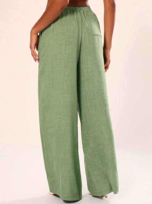 Holiday Textured Linen Feel Tie Waist Trouser Limorista
