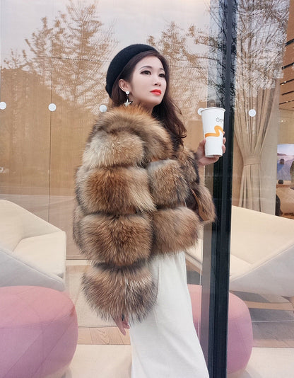 New Fur Coat Thickened Fox Fur Stitching Coat Limorista