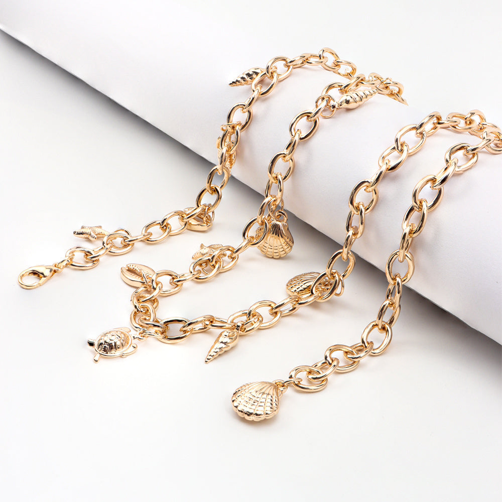 New Metal Waist Chain Summer Beach Body Chain Shell Starfish Charm Gold Decorative Dress Punk Belt Limorista