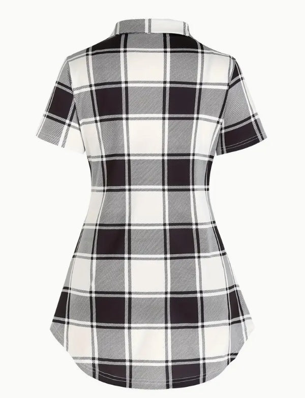 Unity AB Splicing Collar Turn-D2 In 1 Plaid Short-Sleeved T-Shirt Limorista