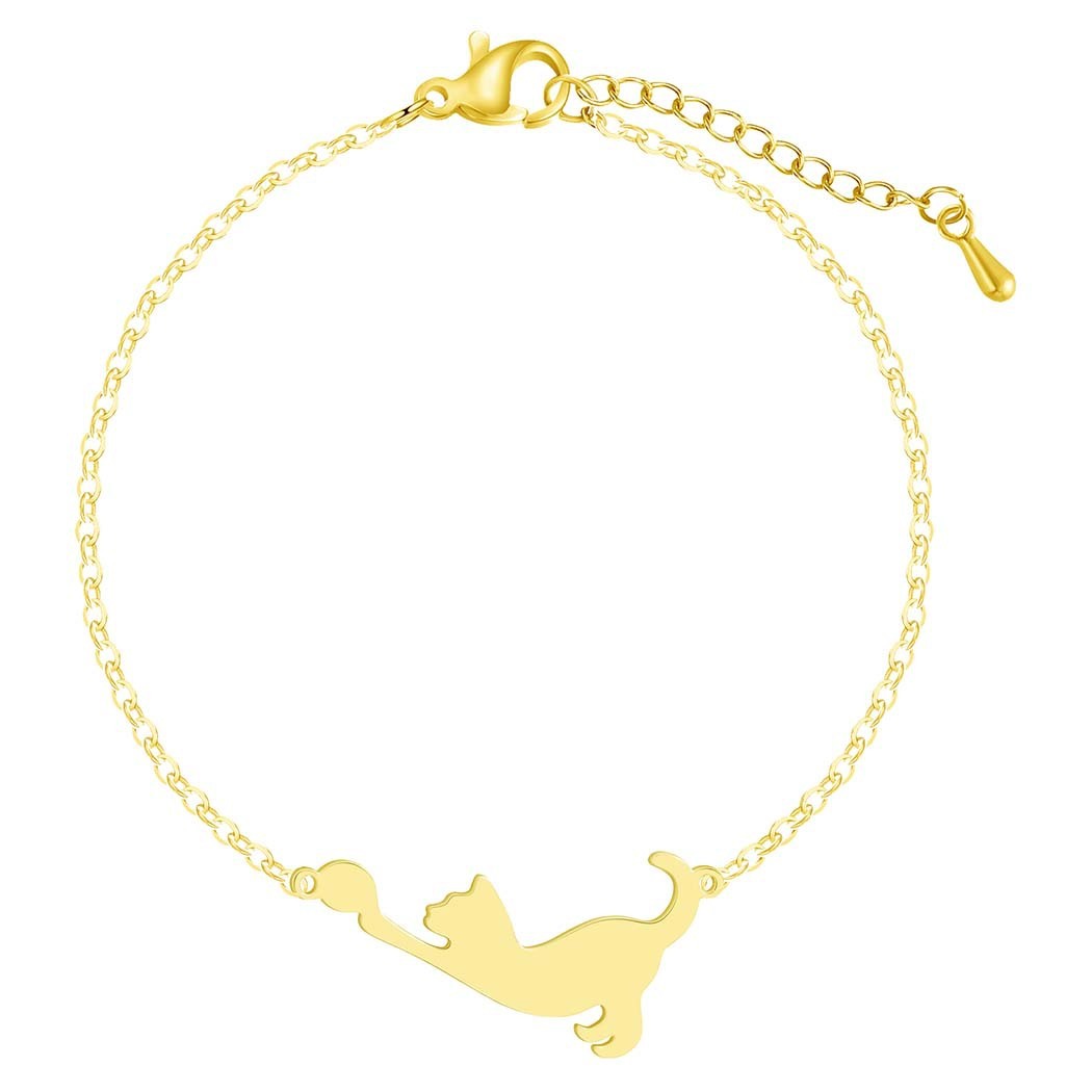 Stainless Steel Cat Play Pendant Personalized Women&