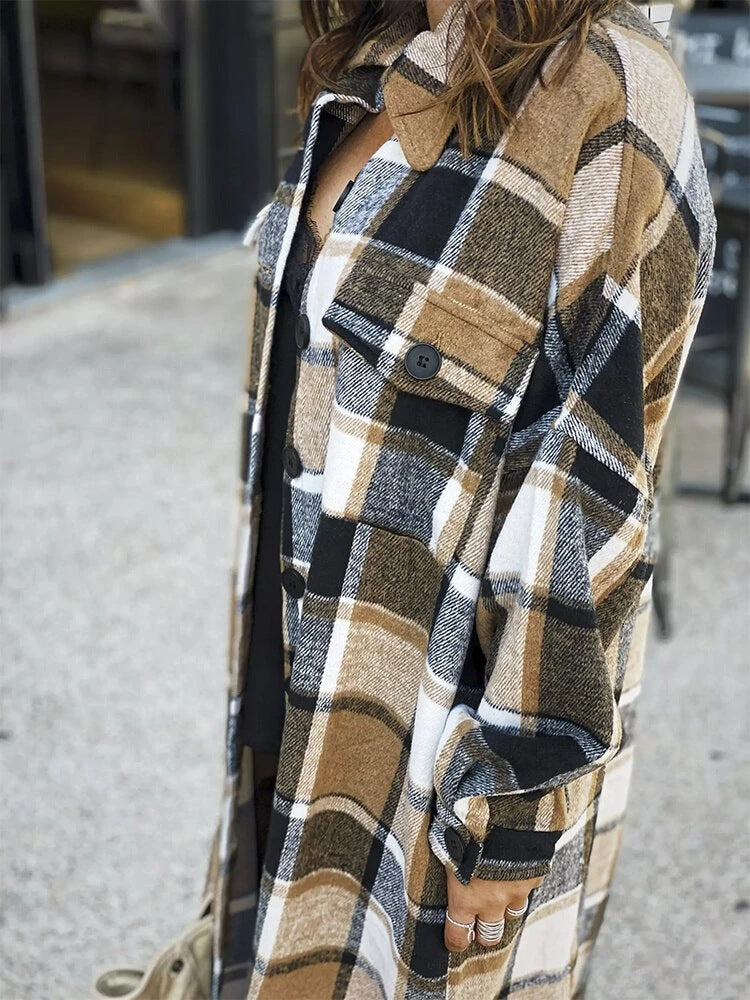 Extended Trench Coat Lapel Side Slit Women&