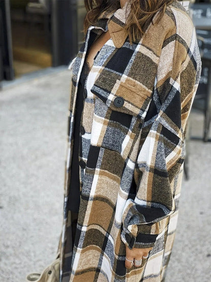 Extended Trench Coat Lapel Side Slit Women&