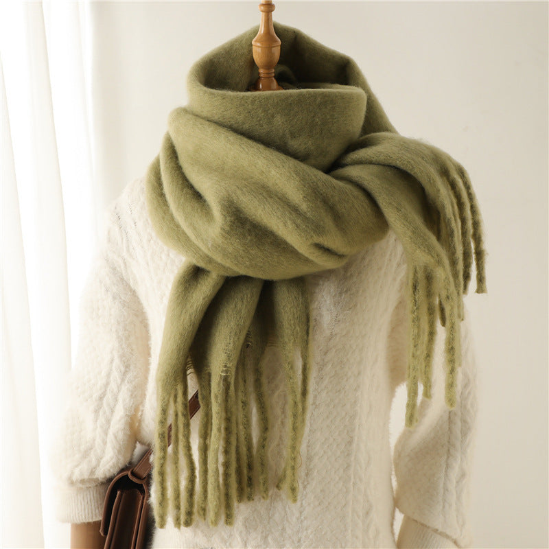 Mohair Pure Color All-matching Winter Warm Lengthened Fringe Bib Towel Limorista