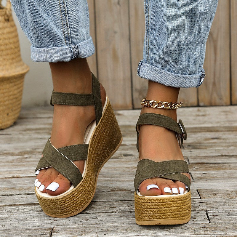 Wedge Sandals For Women Summer Casual Non-slip Cross-strap Platform Shoes With Hemp Heels Shoes Limorista