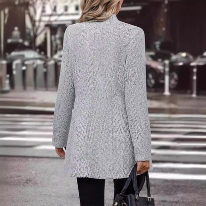 Long Sleeve Solid Color Stand Collar Button Trench Coat Fashion Women&
