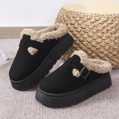Fashion Thick-soled Plush Buckle Cotton Slippers Winter Indoor And Outdoor Casual Warm Shoes Women Garden Slipper Limorista