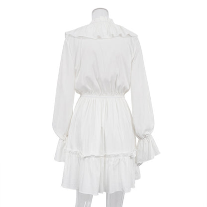 Fashion V Neck Pleated Ruffle Long Sleeve Dress Y2K V Neck Flared Sleeve Short Dress Women&