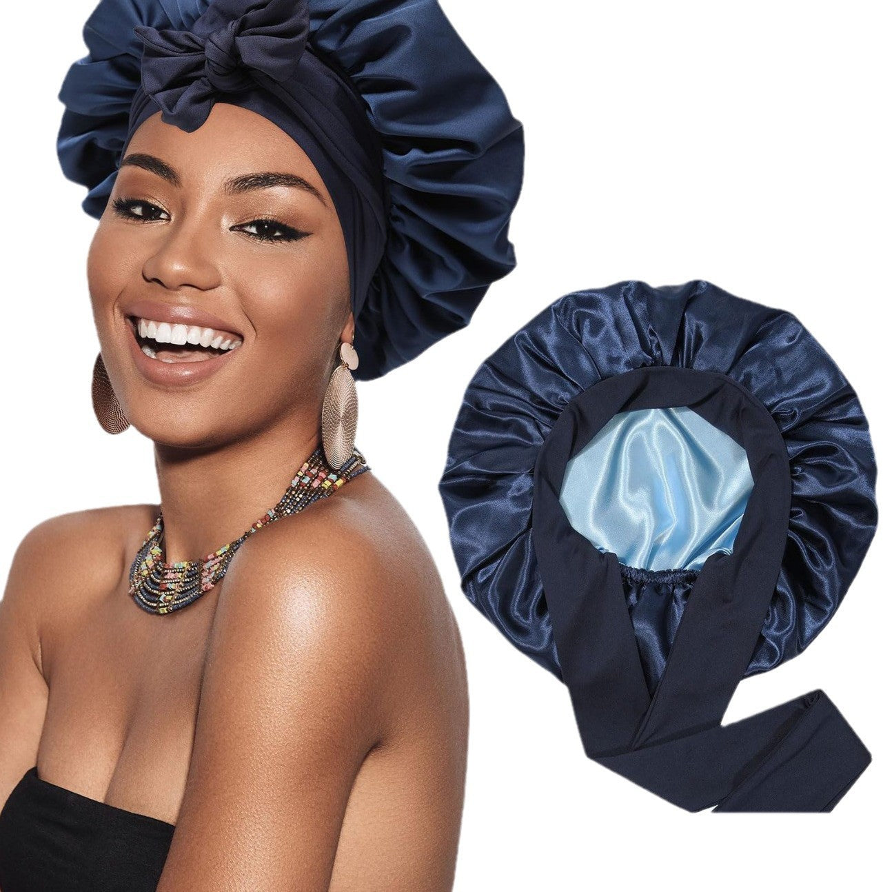 Double-layer Ribbon Round Cap Bow Hair Care Wide-brimmed Hat Limorista