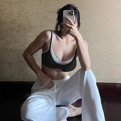 Contrast Color Sling Top Fake Two-piece Sports Limorista