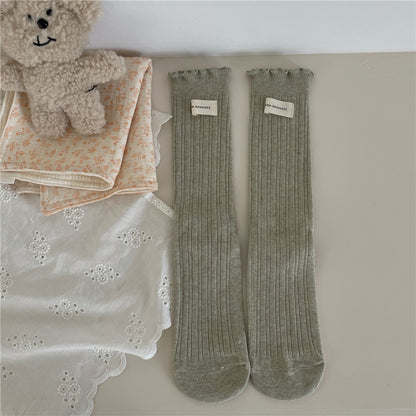 New Autumn And Winter Sweet Ruffled Socks For Girls Solidcolor Mid-calf Length Limorista