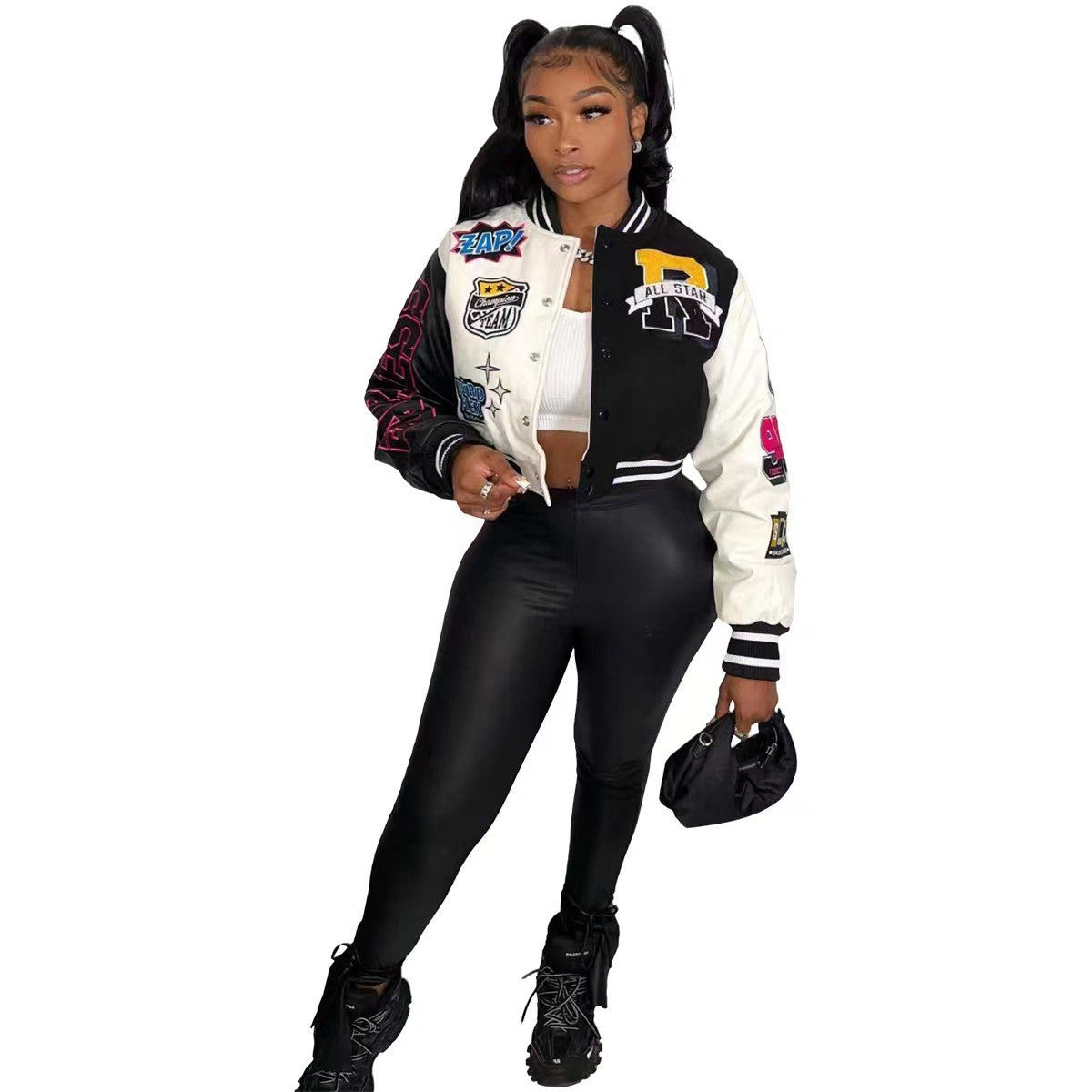 Color Block Press Button Fashion Printed Double Layer Jacket Limorista