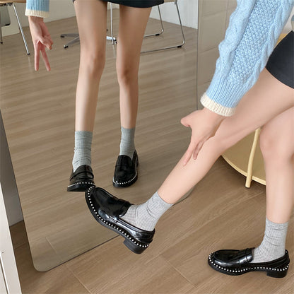 Solid Color Yarn Sunken Stripe Women White Tube Bunching Socks Women Limorista