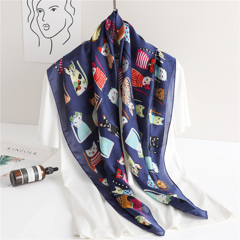 Cartoon Cat Silk Scarf  Fashion Sun Protection Limorista