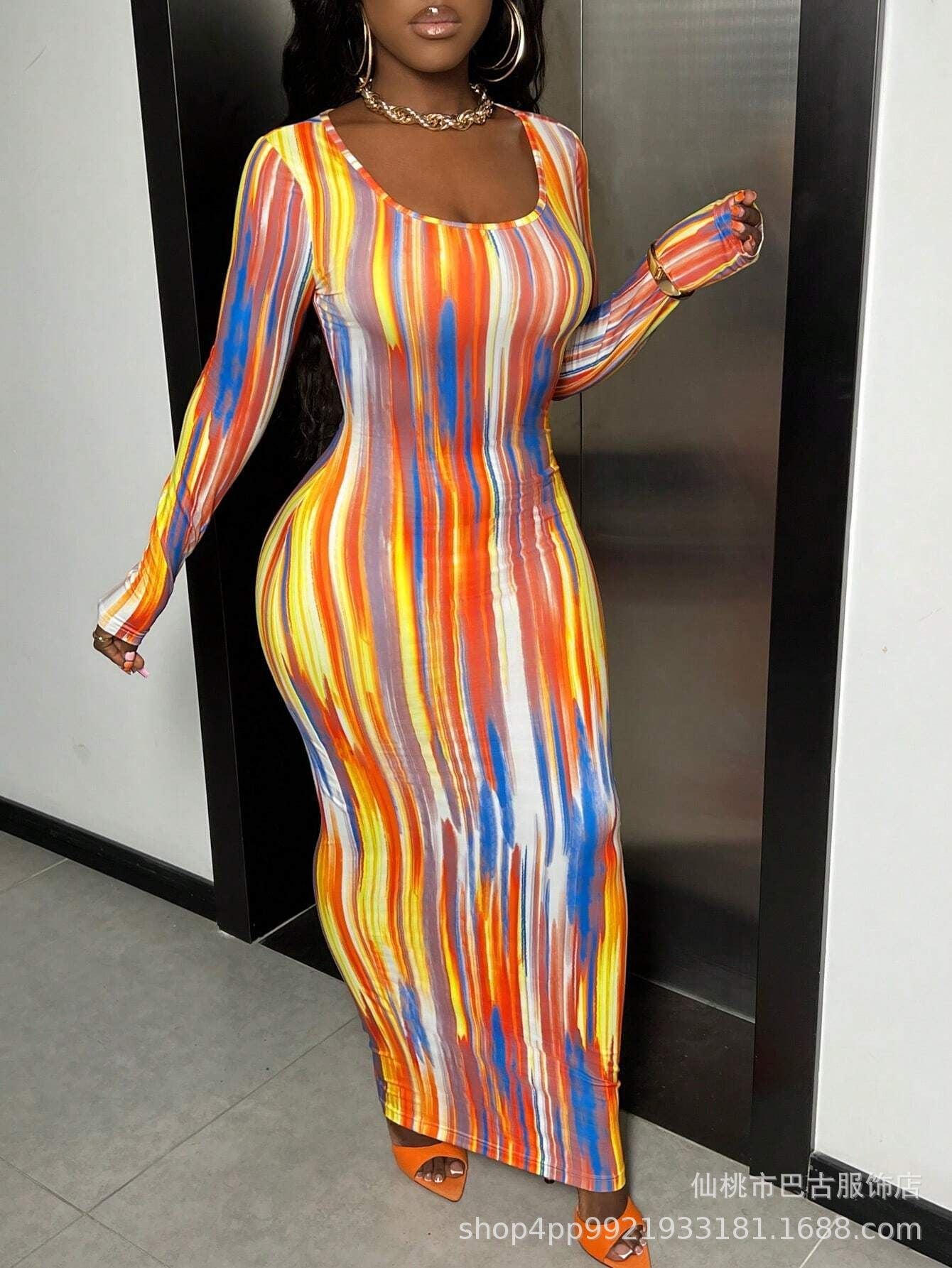 Printing Temperament Commute Long Sleeve Dress Foreign Trade Limorista