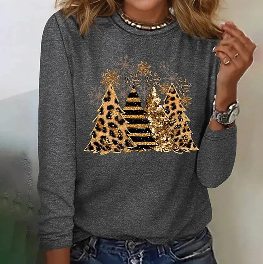 Loose Digital Printed Round Neck Long-sleeved T-shirt For Women Limorista
