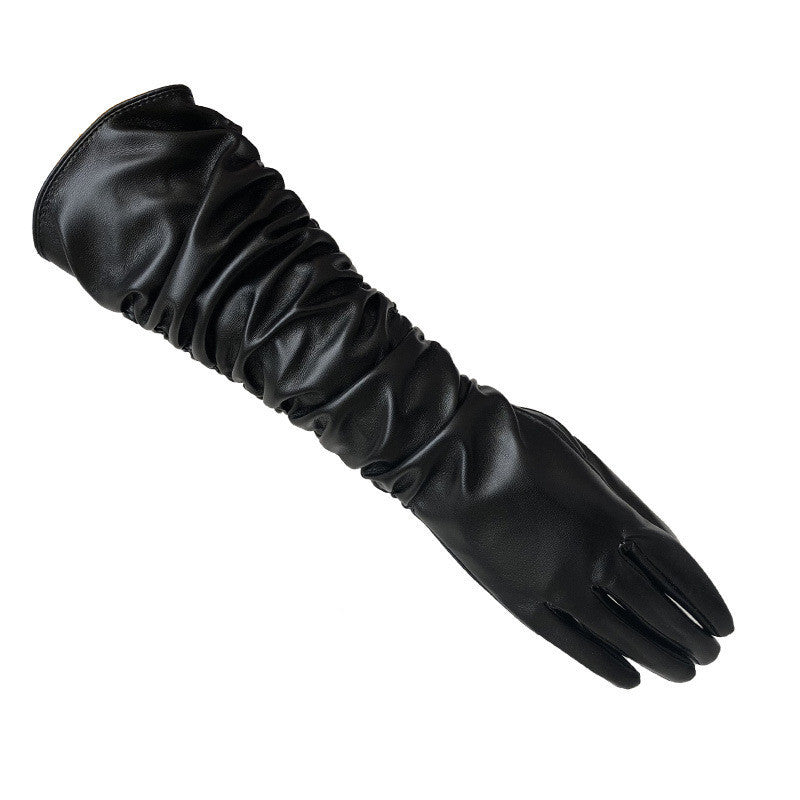 Sexy Leopard Touch Screen Gloves Winter Women PU Black 50cm Long Simulation Leather Limorista