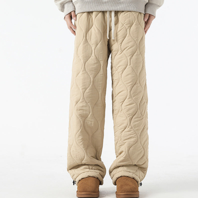 Retro Rhombus Thickened Cotton Pants Men And Women Warm Straight-leg Pants Limorista
