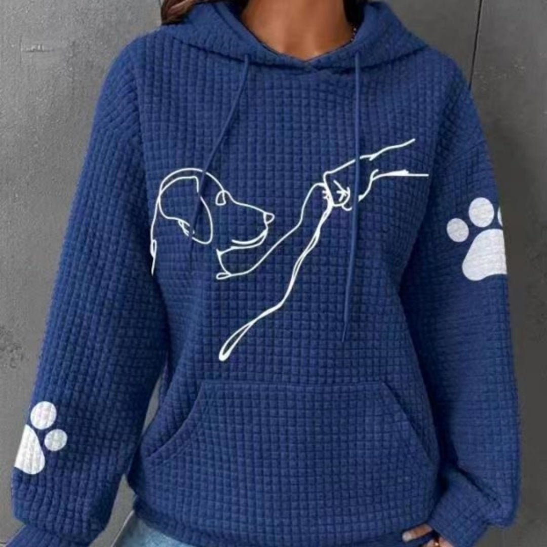 Waffle Hoodie Winter New Hooded Dog Printed Sweater Women Limorista