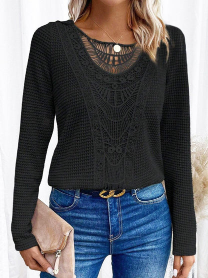 Lace Patchwork Round Neck Women&