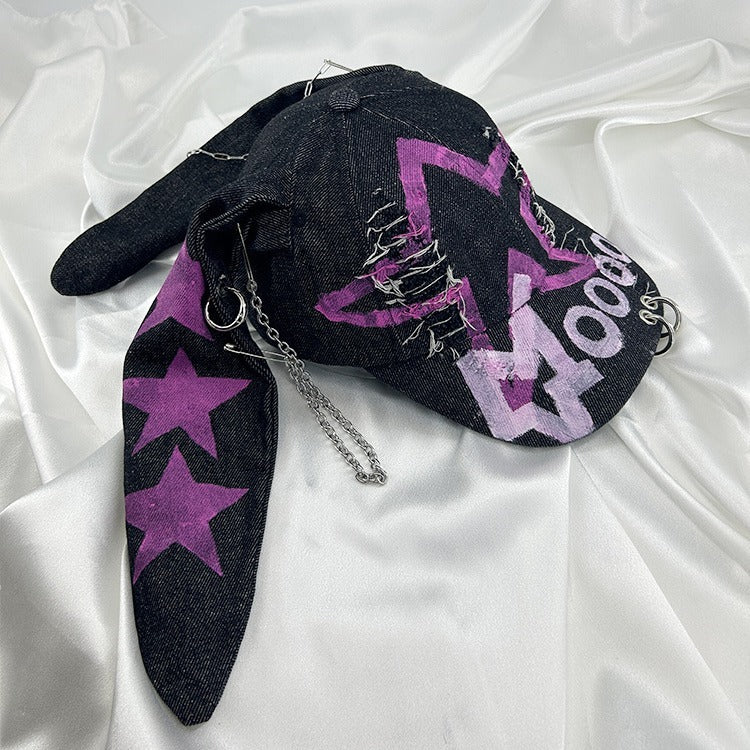 Special-interest Design Y2g American Graffiti Punk Denim With Hole Rabbit Limorista