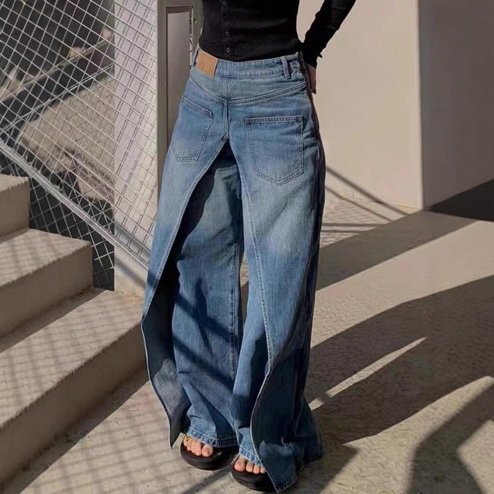 Y2g Waste Soil Wind Front And Back Wear Washed Loose Wide Leg Jeans Limorista