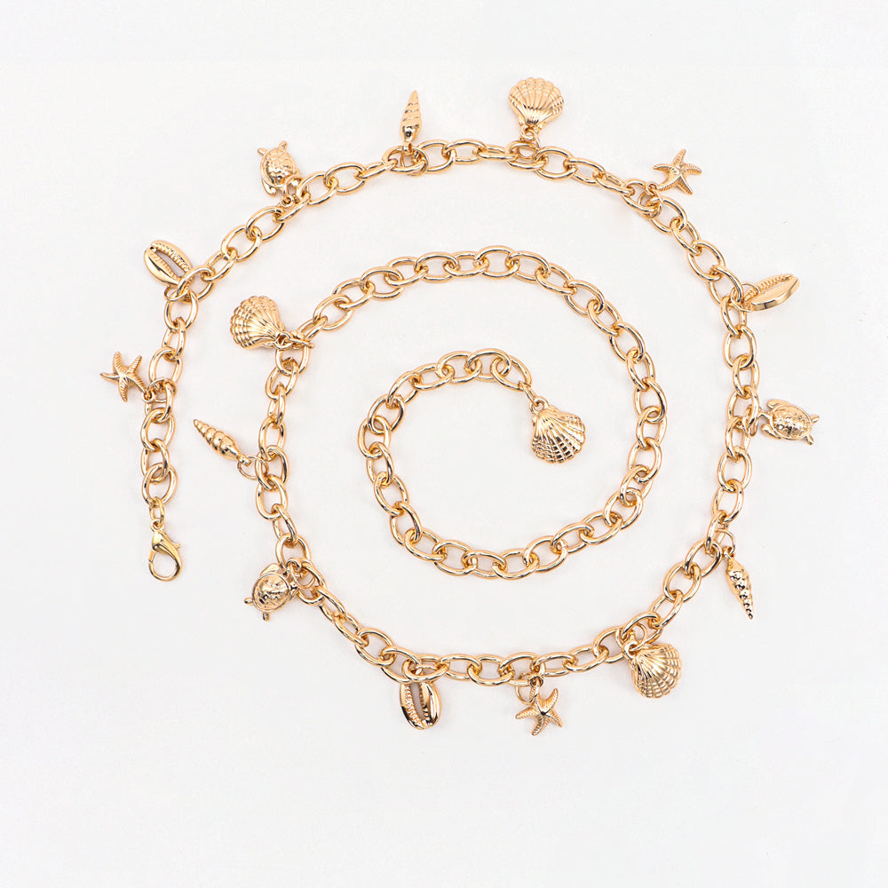 New Metal Waist Chain Summer Beach Body Chain Shell Starfish Charm Gold Decorative Dress Punk Belt Limorista