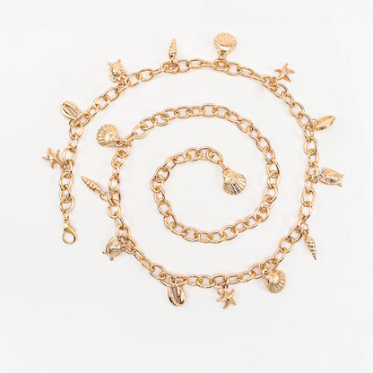 New Metal Waist Chain Summer Beach Body Chain Shell Starfish Charm Gold Decorative Dress Punk Belt Limorista
