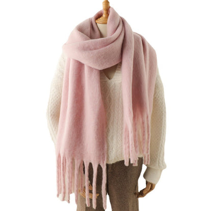 Mohair Pure Color All-matching Winter Warm Lengthened Fringe Bib Towel Limorista