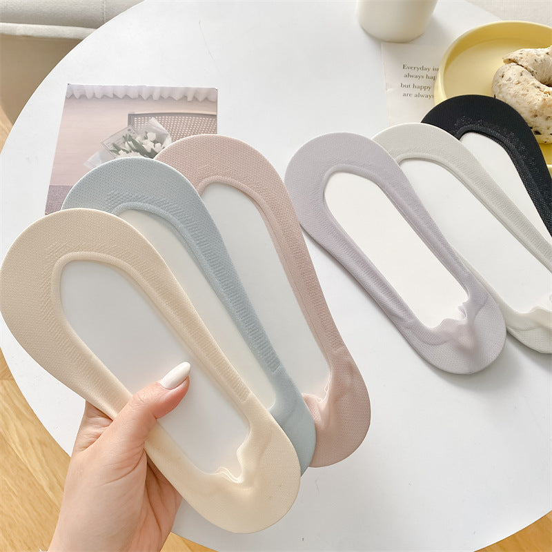 V Cut Ice Silk Mesh Invisible Female Socks Bottom Heel Color Matching Limorista