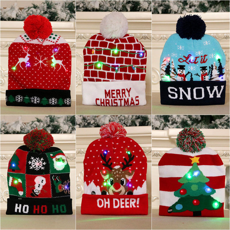 LED Christmas Hat Sweater Knitted Beanie Christmas Light Up Knitted Hat Christmas Gift Kids Xmas New Year Decorations Limorista