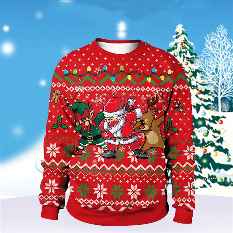Men And Women Digital Printing Christmas Round Neck Sweater Tops Limorista
