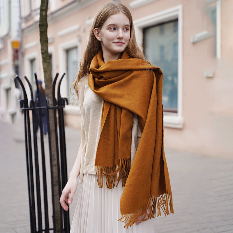 New Solid Color Wool Long Beard Warm Tassel Scarf Thick Limorista