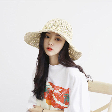 Sunscreen Female Raffia Straw Hat Summer Fashion Cover Face Net Red Fisherman Hat Limorista