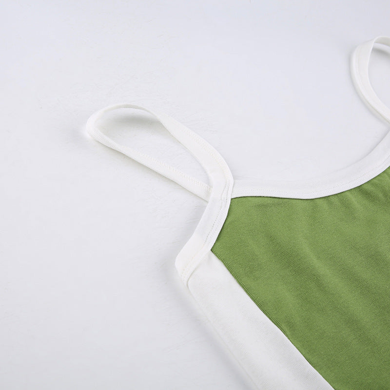 Basic Model Clashing Color Patchwork One-piece Neck Small Camisole Top Limorista