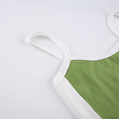 Basic Model Clashing Color Patchwork One-piece Neck Small Camisole Top Limorista
