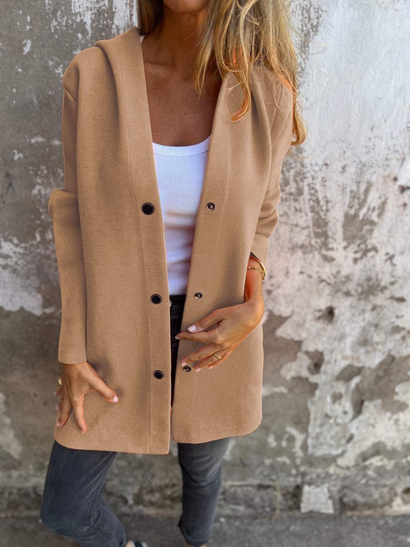 Casual Hooded Single-Breasted Cardigan Fashion Loose Solid Color Jacket Spring And Autumn Women&