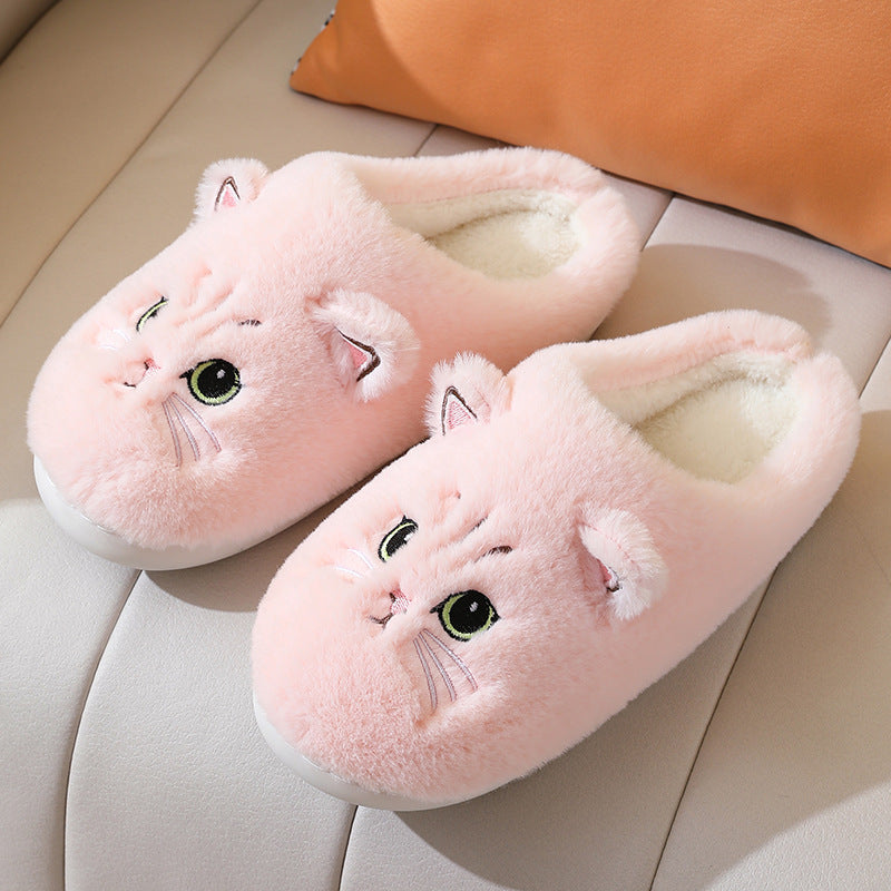 Cute Cat Plush Slippers Winter Warm Floor Bedroom Home Slippers For Couple Non-slip House Shoes Women Men Limorista