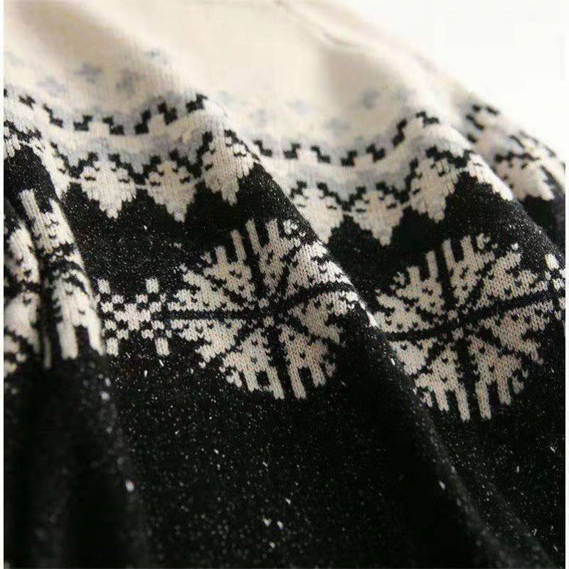 Autumn And Winter Spring New Half Turtleneck Knitted Snowflake Retro Loose Sweater Limorista