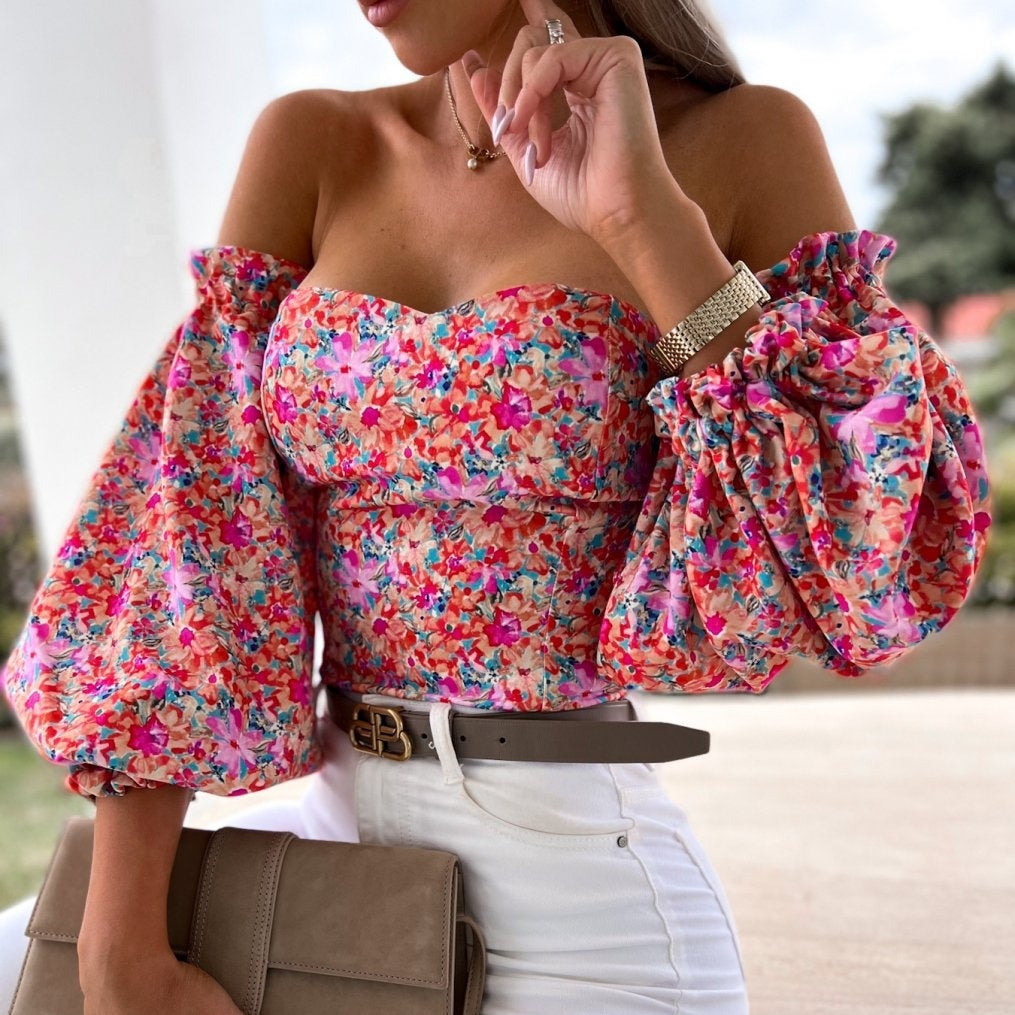 Lady Sexy Off-shoulder Printed Shirt Limorista