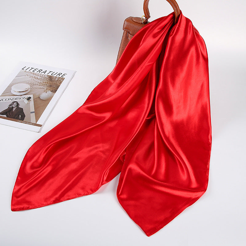 Pure Color Silk Scarf Artificial Silk 90cm Shiny Satin Shawl Limorista