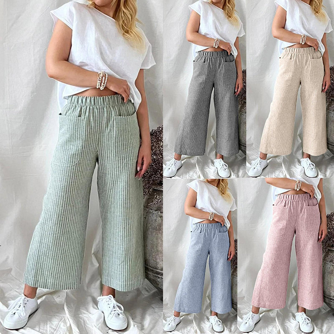 Loose Striped Cotton And Linen Fashion Casual Wide-leg Pants Limorista