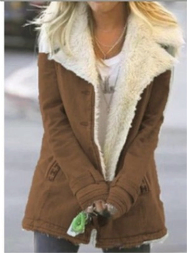 Women Plus Size Warm Coats Composite Plush Button Lapels Jacket Outwearcoat Limorista