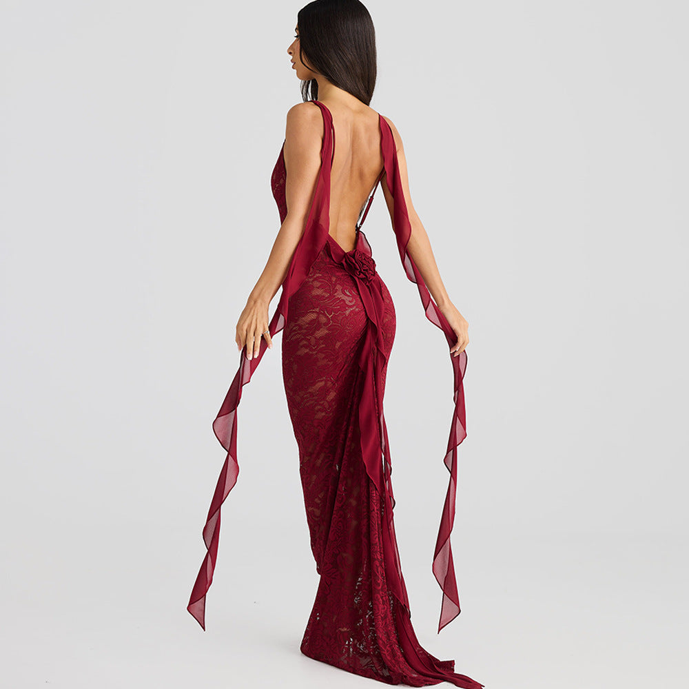Solid Color Backless Slim Fit Sling Dress Women Limorista