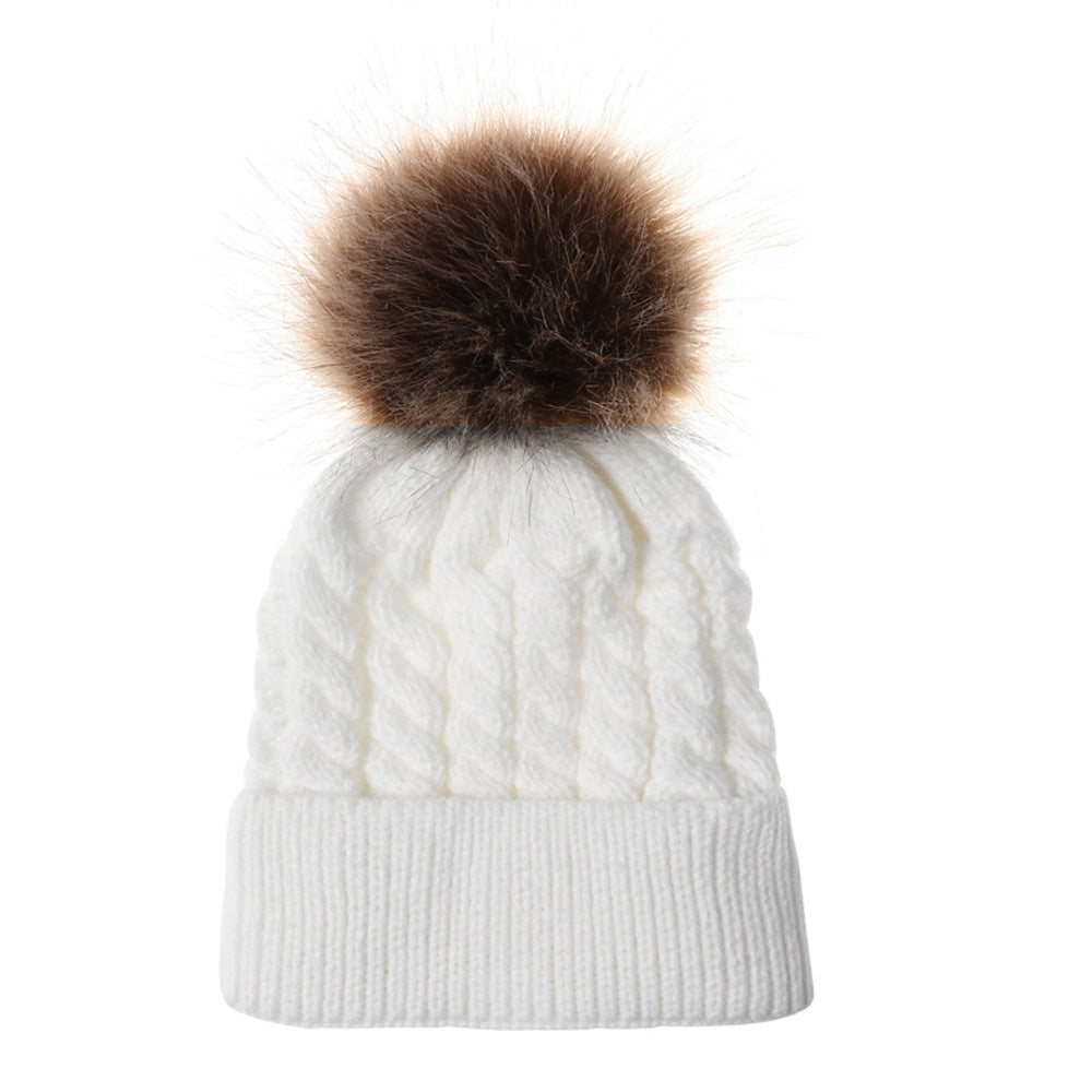 Autumn and winter ball twist knit hat Warm female parent-child imitation braid hair ball wool cap Limorista