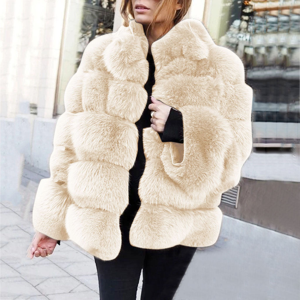 Faux fur stitching women&
