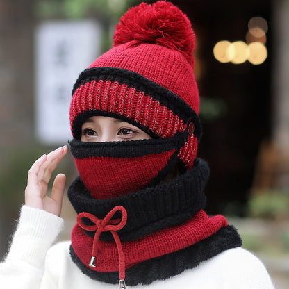 Hat Female Winter Wool Hat Outdoor Thick Warm Winter Hat Riding Windproof Hat Bib Mask Cap Head Cap Limorista