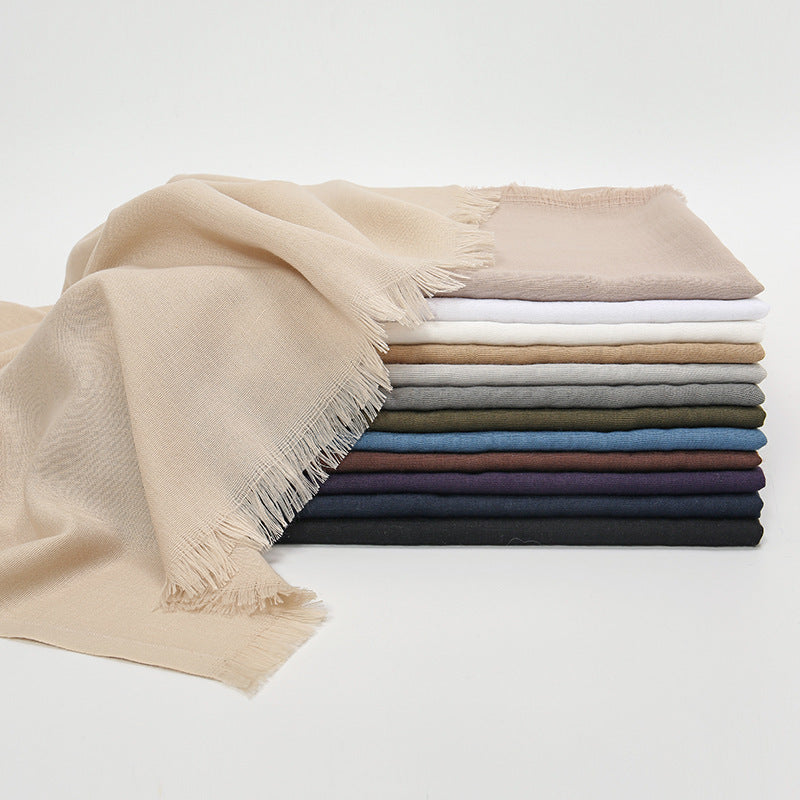 Flat Slub Cotton Solid Color Scarf Breathable Monochrome Limorista