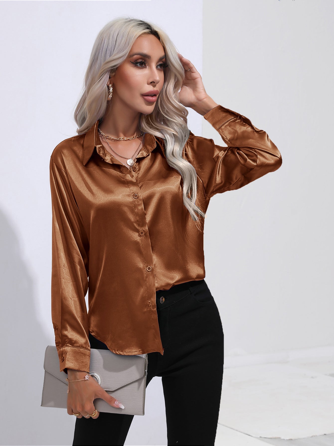 European And American Satin Shirt Women&